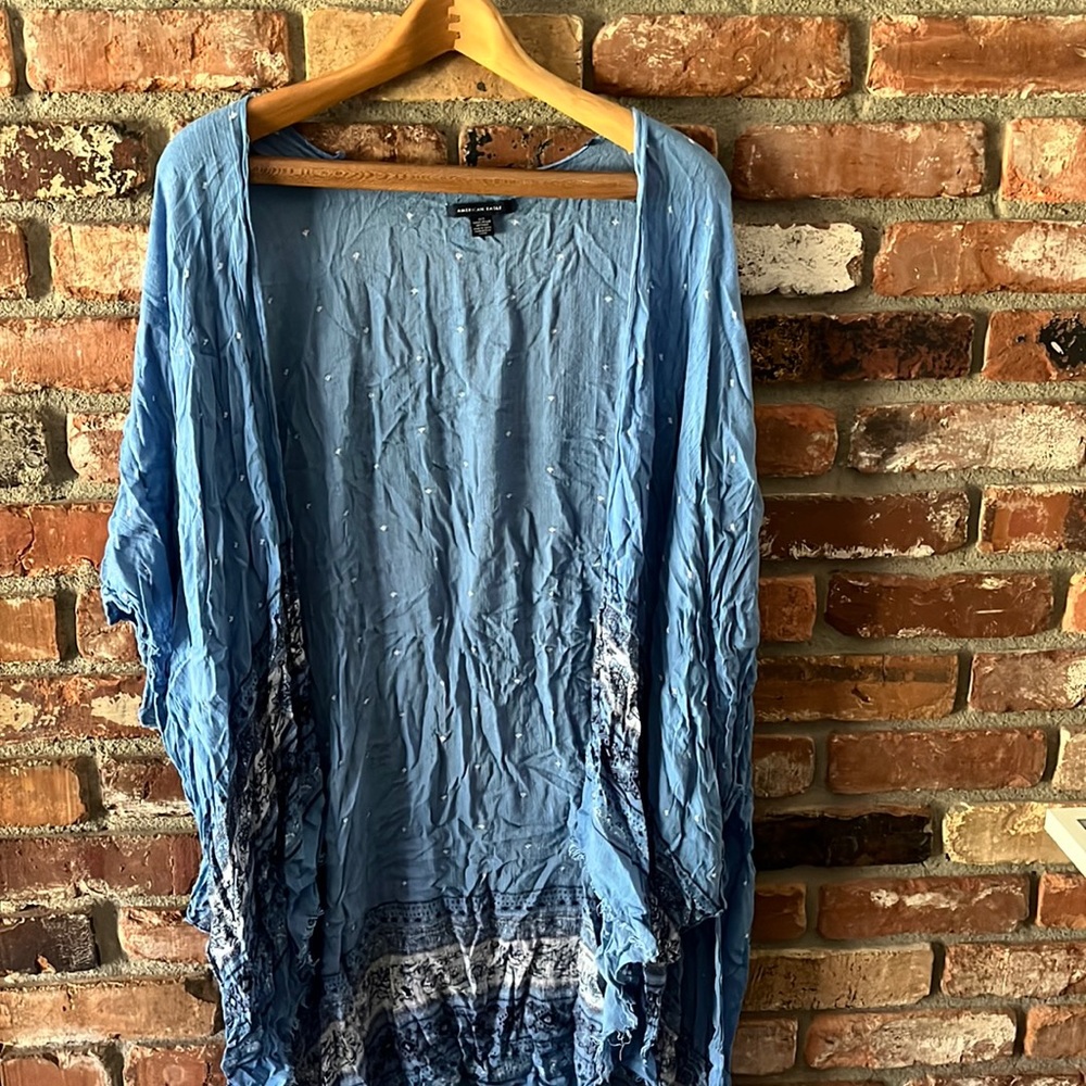 American Eagle Blue Boho Open Front Poncho One Size Fits All